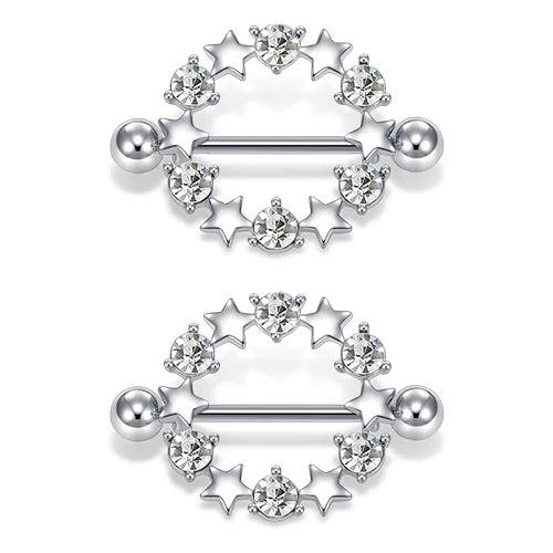 Stainless Steel Nipple Rings with CZ Star Barbell Body Jewelry