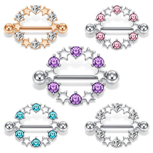 Stainless Steel Nipple Rings with CZ Star Barbell Body Jewelry