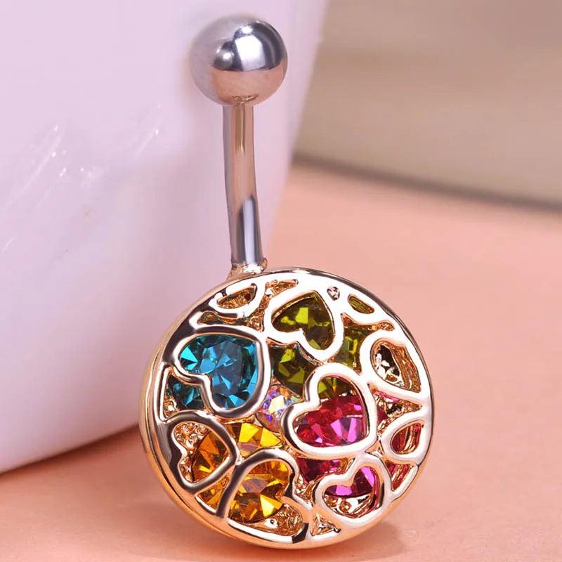 Gold-color Love Heart Crystal Navel Belly Button Ring