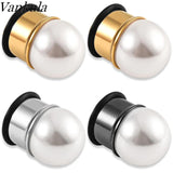 Vankula 2pc Ear Gauges Stainles Steel pearl Flared Plugs Tunnel Piercing