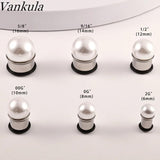 Vankula 2pc Ear Gauges Stainles Steel pearl Flared Plugs Tunnel Piercing