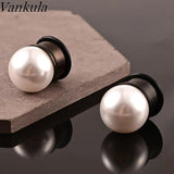 Vankula 2pc Ear Gauges Stainles Steel pearl Flared Plugs Tunnel Piercing