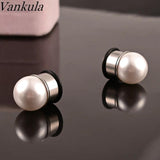 Vankula 2pc Ear Gauges Stainles Steel pearl Flared Plugs Tunnel Piercing