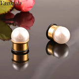 Vankula 2pc Ear Gauges Stainles Steel pearl Flared Plugs Tunnel Piercing