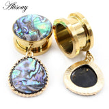 2pcs Shell Water Drop Pendant Stainless Steel Ear Tunnels Plugs Flesh Expander