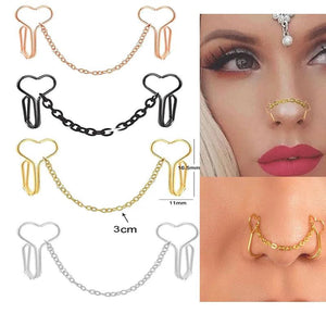 Non Piercing Nose Clip Ring with Chain Stainless Steel Nose Cuff Sexy Jewelry