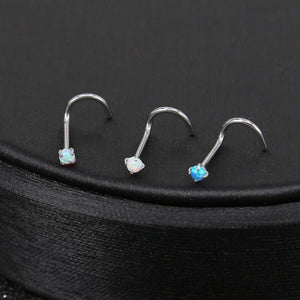 20G Opal Stone Nose Studs Set for Women Stainless Steel Nostril Studs