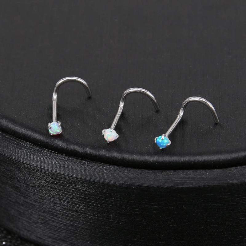 20G Opal Stone Nose Studs Set for Women Stainless Steel Nostril Studs