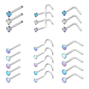 20G Opal Stone Nose Studs Set for Women Stainless Steel Nostril Studs