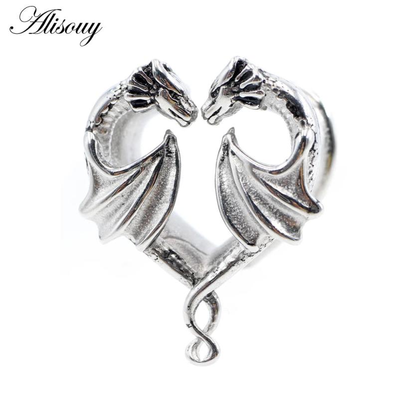 Heart Dragon Wing Saddle Ear Tunnel Plugs Stretcher Gauges Earrings