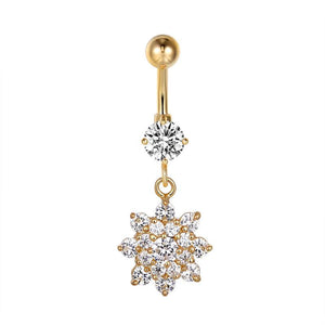 Zircon Flower Dangle Belly Button Rings Stainless Steel Navel Piercing