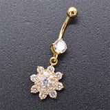 Zircon Flower Dangle Belly Button Rings Stainless Steel Navel Piercing