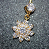 Zircon Flower Dangle Belly Button Rings Stainless Steel Navel Piercing