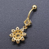 Zircon Flower Dangle Belly Button Rings Stainless Steel Navel Piercing