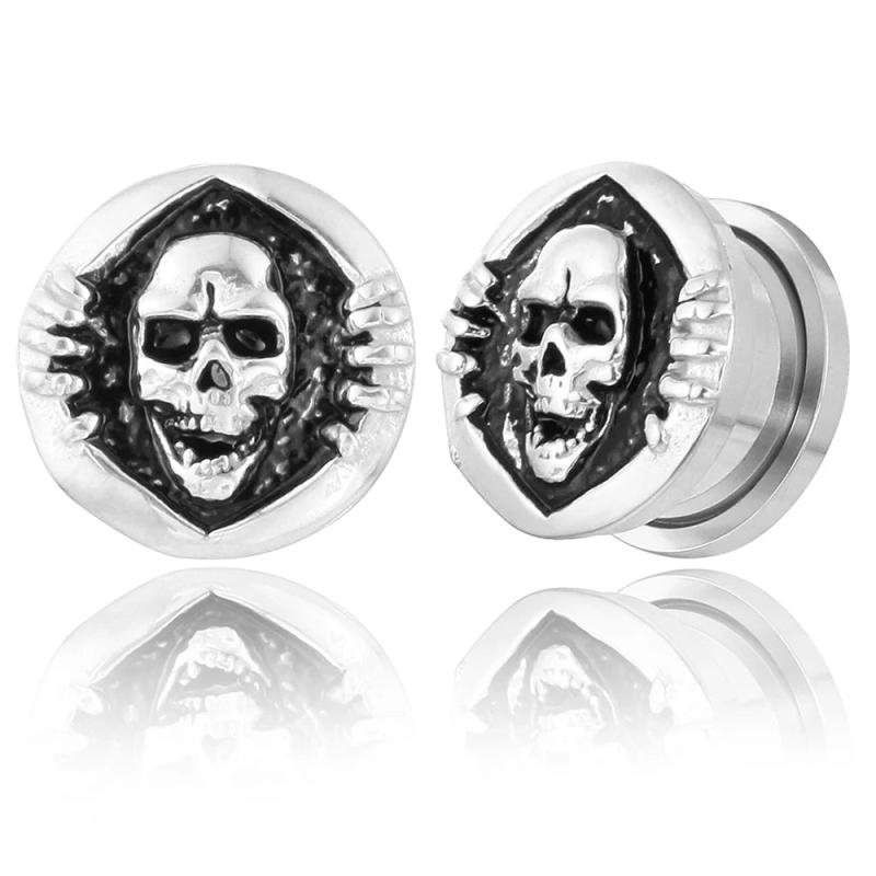 Stainless Steel Dark Skull Ear Gauges Plugs Tunnels Earring Back
