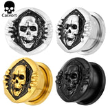 Stainless Steel Dark Skull Ear Gauges Plugs Tunnels Earring Back