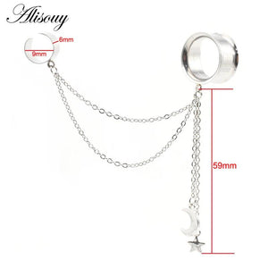 Moon Star Chain Ear Clip Stainless Steel Ear Tunnel Plug Expander
