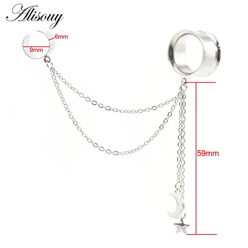 Moon Star Chain Ear Clip Stainless Steel Ear Tunnel Plug Expander