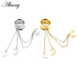 Moon Star Chain Ear Clip Stainless Steel Ear Tunnel Plug Expander