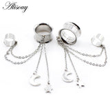 Moon Star Chain Ear Clip Stainless Steel Ear Tunnel Plug Expander