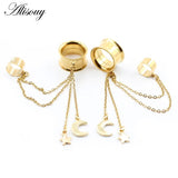 Moon Star Chain Ear Clip Stainless Steel Ear Tunnel Plug Expander