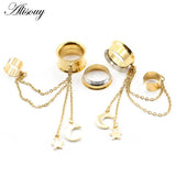 Moon Star Chain Ear Clip Stainless Steel Ear Tunnel Plug Expander
