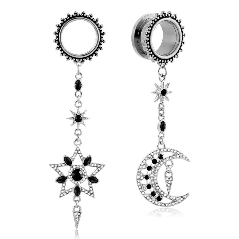 2PCS Stainless Steel Star Moon Ear Gauges Plugs Tunnels Earring