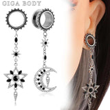 2PCS Stainless Steel Star Moon Ear Gauges Plugs Tunnels Earring