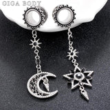 2PCS Stainless Steel Star Moon Ear Gauges Plugs Tunnels Earring