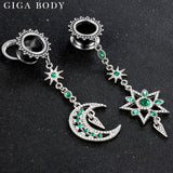 2PCS Stainless Steel Star Moon Ear Gauges Plugs Tunnels Earring