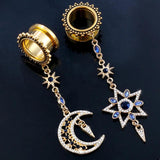 2PCS Stainless Steel Star Moon Ear Gauges Plugs Tunnels Earring