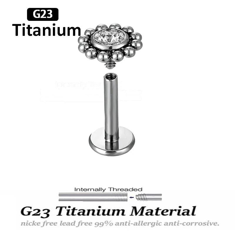 Titanium Labret Piercing Jewelry Zircon Ear Studs 16G 6/8/10mm Bar Piercing