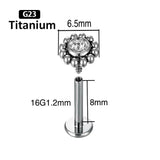Titanium Labret Piercing Jewelry Zircon Ear Studs 16G 6/8/10mm Bar Piercing