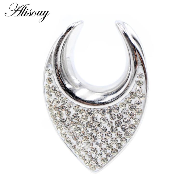 8-25mm Steel Saddle Zirconia CZ Ear Tunnel Plug Stretcher Gauges