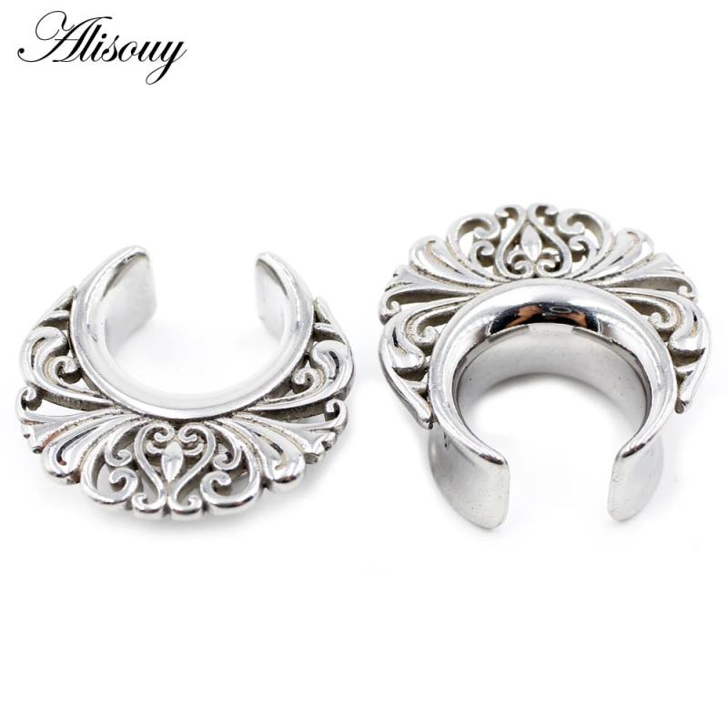 2pcs Retro Stainless Steel Flower Ear Tunnels Plugs Gauges