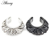2pcs Retro Stainless Steel Flower Ear Tunnels Plugs Gauges