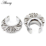 2pcs Retro Stainless Steel Flower Ear Tunnels Plugs Gauges