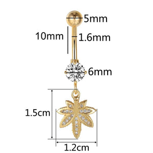 Zircon Maple Leaf Dangle Navel Earring Golden Belly Button Piercing