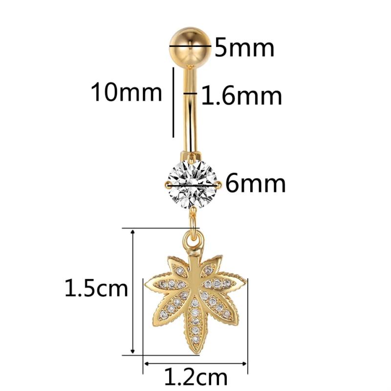 Zircon Maple Leaf Dangle Navel Earring Golden Belly Button Piercing