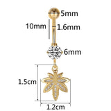 Zircon Maple Leaf Dangle Navel Earring Golden Belly Button Piercing