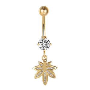 Zircon Maple Leaf Dangle Navel Earring Golden Belly Button Piercing