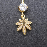 Zircon Maple Leaf Dangle Navel Earring Golden Belly Button Piercing