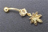 Zircon Maple Leaf Dangle Navel Earring Golden Belly Button Piercing