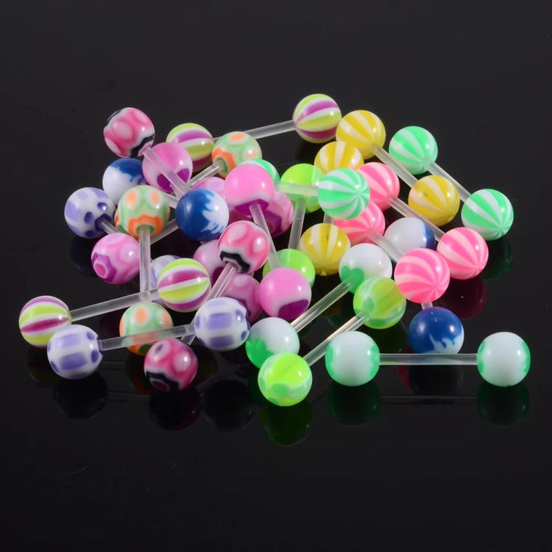 24pcs Flexible Bioplast Tongue Piercing Multicolour Acrylic Balls Barbell