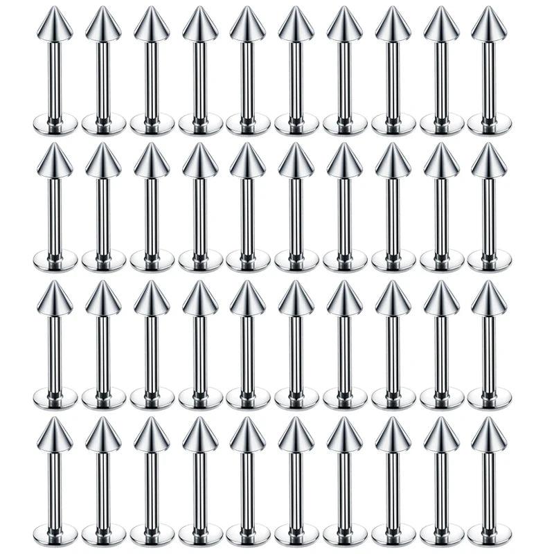 40Pcs Surgical Steel Lip Labret Rings Tragus Earrings Body Jewelry