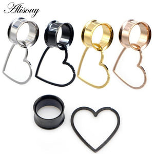 2pcs Heart Shape Dangle Ear Plugs Stainless Steel Ear Gauges Tunnels