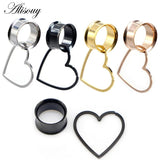2pcs Heart Shape Dangle Ear Plugs Stainless Steel Ear Gauges Tunnels