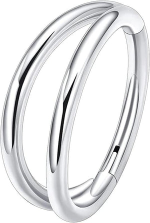 G23 Titanium 16G Septum Hoop Piercing Double Row CZ Beads Conch Nose Ring