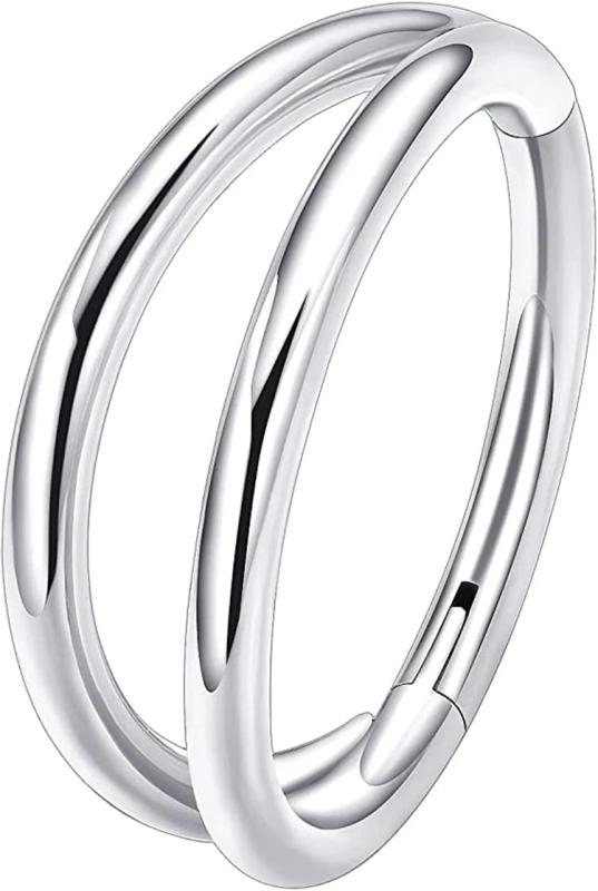 G23 Titanium 16G Septum Hoop Piercing Double Row CZ Beads Conch Nose Ring