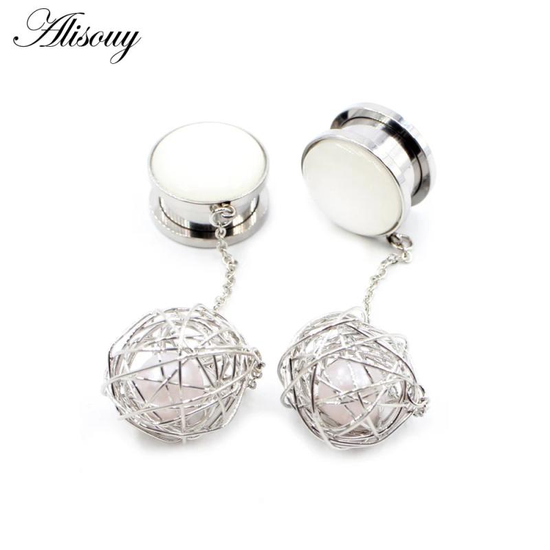 2pcs Stainless Steel Dangle Earrings Tunnels Ear Plugs Gauges 6-16mm